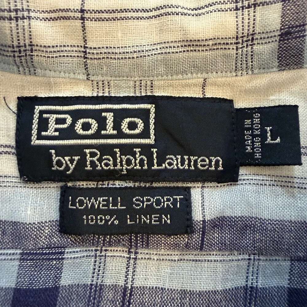 Polo Ralph Lauren Lowell Sport Linen Shirt Mens L Blue Plaid Button Front EUC